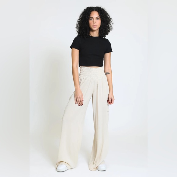 Rewash Linen Blend Wide Leg Smocked Waist Pants NWT - Picture 1 of 15